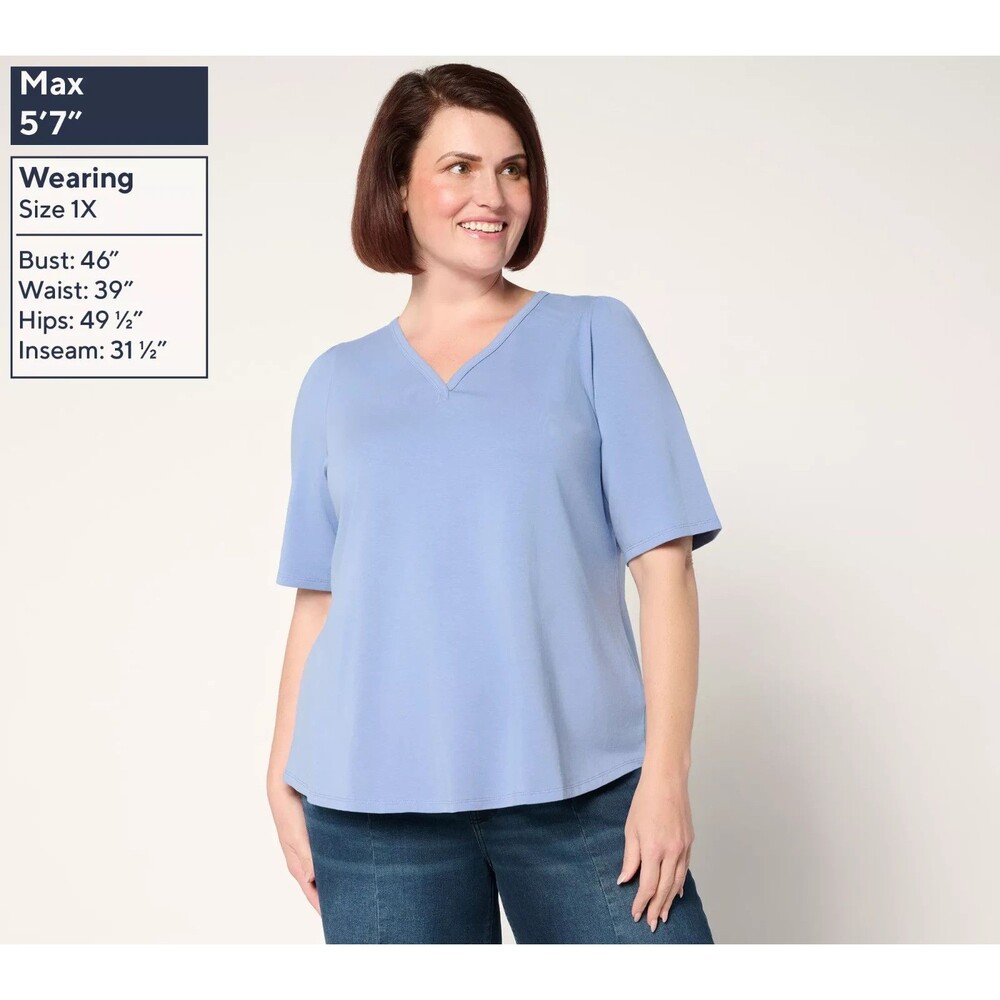 Ree by The Pioneer Woman Essentials Elbow Sleeve Top Cornflower Blue Sz XS